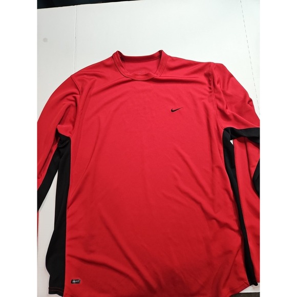 Nike Shirt‎ Adult Large Red Dri-Fit Breathable Gym Long Sleeve Workout 334 - Picture 1 of 6